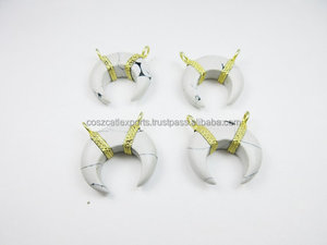 Howlite จี้พระจันทร์เสี้ยวพลอยเทอร์ควอยซ์ขนาดประมาณ1นิ้วรูปดวงจันทร์ - Product Image 3