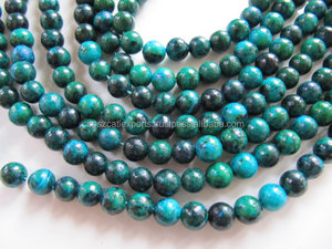 Cuentas de crisocola en verde oscuro y verde azulado, hilo teñido de 8 mm - Product Image 5