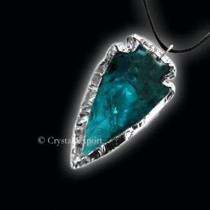 Collar de Punta de Flecha de Obsidiana Aqua - Piedra Preciosa Natural Hecha a Mano con Baño de Plata - Product Image 1