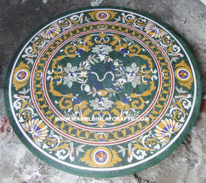 Exclusive Round Marble Inlay <b>Table</b> <b>Top</b>, Home <b>Decorative</b> Stone Dining - Product Image 1