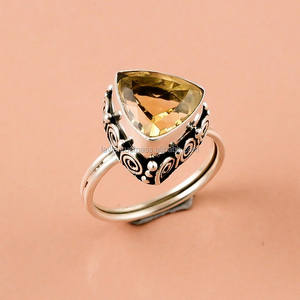 Haute qualité 925 bijoux en argent Sterling naturel Citrine pierres précieuses anneaux Style classique en vrac en gros pour les mariages et les fêtes - Product Image 1