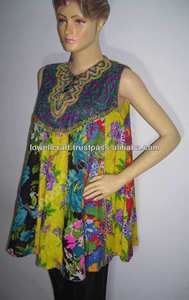 Túnica bordada de algodón 100%/Kurti/Top transpirable y respetuosa con el medio ambiente longitud Midi con cintura Natural - Product Image 2