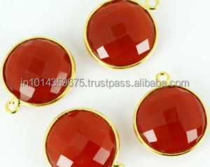 Vente en gros Onyx rouge lisse connecteurs de lunette en argent avec placage à l'or connecteurs de lunette en pierre à facettes bijoux en pierres précieuses - Product Image 3