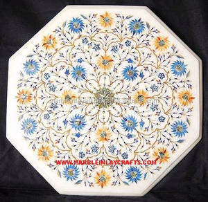 Veweet-plateau de Table basse pitra à incrustation de marbre blanc, fait à la main, incrustation en marbre - Product Image 1