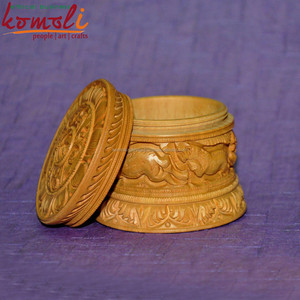 Caja tallada de madera al por mayor, caja redonda de madera, recuerdo indio - Product Image 2