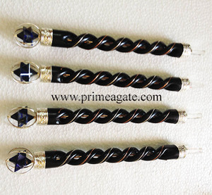 Dernier bâton de guérison torsadé en bois de rose avec étoile Lapis Lazuli Merkaba | Baguettes à vendre | Khambhat Agate Exportations - Product Image 1