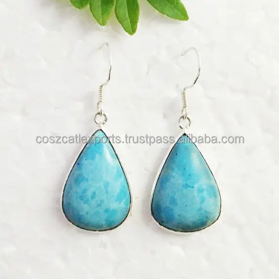 Anting Larimar Perak Murni Perhiasan India Grosir Anting Batu Biru