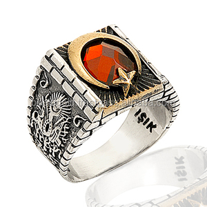 925K Sterling Argento Turco Moonstar Dell'impero Ottomano Uomini Anello