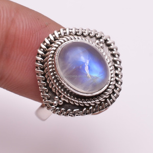 อัญมณีธรรมชาติ เรนโบว์ มูนสโตน แหวน เครื่องประดับชั้นดี 925 ผู้จัดจําหน่ายเครื่องประดับเงินสเตอร์ลิง - Product Image 1