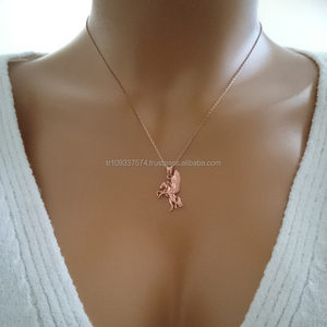 สร้อยคอพร้อมจี้รูปม้า14K สีทอง,เครื่องประดับสัตว์ซาฟารีธรรมชาติเครื่องประดับทอง14K สำหรับคนรักสัตว์สีทองแท้ขายส่ง - Product Image 4