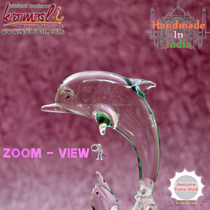 Trasparente verde in vetro soffiato di murano delfino pesce figurine