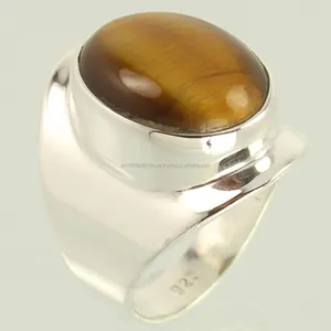 डिजाइनर अंगूठी अंडाकार आकार प्राकृतिक TIGER'S नेत्र रत्न 925 ठोस स्टर्लिंग चांदी