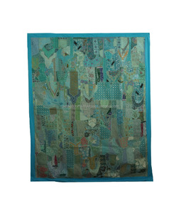 Vintage Sari Patchwork Tapestry Metallic Thread Embroidered Wall Hanging - Product Image 1