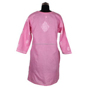 DRL022 tavuk işlemeli uzun Kurta hint pamuk tunik çiçek üst tatil giyinik boyut S, <span class=keywords><strong>M</strong></span>, L, XL, XXL pamuk Chikankari - Product Image 2