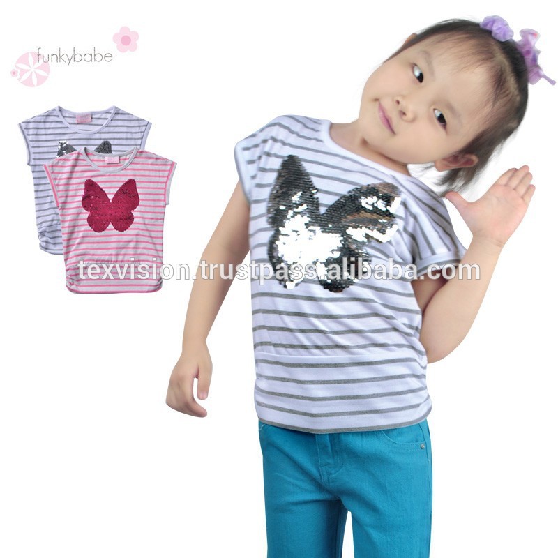 Популярные стильный блестки бабочка полосой мода рубашка последние горячей рубашки