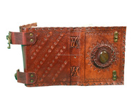Carnet en cuir véritable marron gaufré à pierre unique, pages vierges, avec double fermoir en laiton antique, idéal pour cadeau (vente en gros)