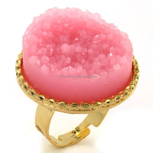 Bagues plaquées or avec sertissage clos et pierre gemme Druzy pour fiançailles unisexe - Product Image 1