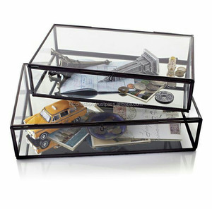 Vintage Brass Glass Box Glass Display <b>Case</b> Beveled Glass - Product Image 1