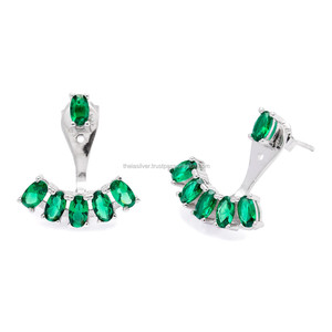 Pendiente de poste delantero y trasero de Esmeralda, hecho a mano, joyería turca de Ley 925 - Product Image 3