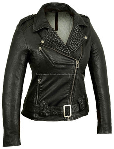 Hot Girls Chic Cuir Biker Style Vestes Célébrité Inspiré En Cuir Véritable Slim Fit Moto Survêtement OEM Conception Personnalisée - Product Image 2