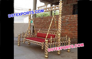 Wedding Stage Mayur <b>Swing</b> Heavy Gold Metal Carved <b>Swing</b> Indian Jhula Manufacturer - Product Image 5