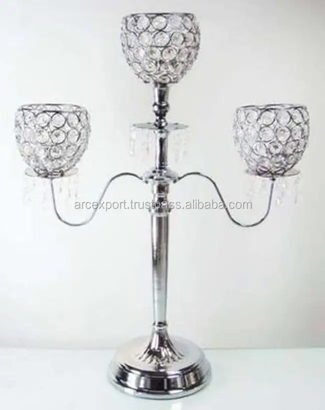 Кристаллический серебряный канделябр с 3 лампами