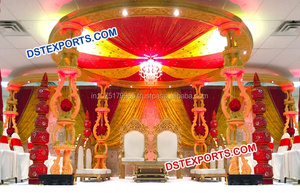 ออกแบบ Paisley mandap ไม้แบบดั้งเดิมสำหรับงานแต่งงานงานฝีมือทำจากไม้งานฝีมือลายขนนกสไตล์แมนดาเลีย - Product Image 3