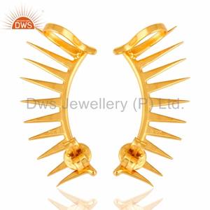 Pendientes de plata de ley chapados en oro brillante para niñas, joyería de diseñador para mujeres, regalo para ella - Product Image 2