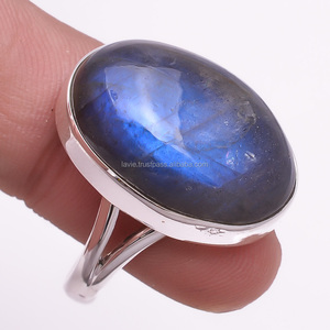 Labradorite naturelle classique mariage et anniversaire fête anneaux 925 argent Sterling indien bijoux faits à la main en gros - Product Image 1