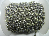 Collier à perles en argent sterling plaqué gunmetal avec pierres semi-précieuses, chaîne de chapelet pour cadeau de mariage ou fête