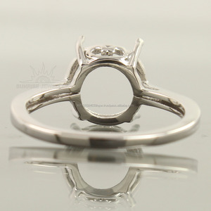 แหวนเงินกึ่งภูเขา925การตั้งค่าแบบหยักขัด10มม. หินทรงกลม - Product Image 4