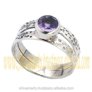 แหวนเงินแท้ทำมือ925ด้วยหินอเมทิสสีม่วงเครื่องประดับขายส่งสำหรับการออกแบบของเธอสำหรับงานแต่งงานนิรันดร์แหวน Vermeil - Product Image 2