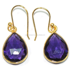 Boucle d'oreille crochet en argent Sterling 925, pierre précieuse d'améthyste, plaquée or 18k, boucles pendantes et magnifiques pour femmes - Product Image 1