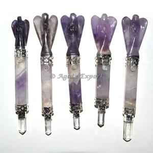 Baguette de guérison avec ange Pierre précieuse artisanale Améthyste - Product Image 1