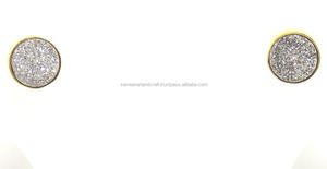 <b>Silver</b> Druzy Round Shape Gemstone Jewelry Gold Gold Plated Trendy Fashion Gift for Her <b>Stud</b> <b>Earring</b> <b>Set</b> - Product Image 6