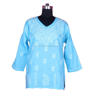 DR170cStylish Lucknow Chicken Kurta/Tuniques Taille S, M, L, XL, XXL Tunique chemise en coton Chikankari Les femmes portent des broderies décontractées - Product Image 1