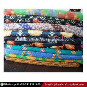 Rajasthani Indian Vintage Style Kantha Sari <b>Quilt</b> <b>Throw</b> - Product Image 2