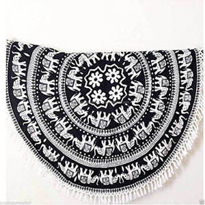 ผ้าทอศิลปะผ้าฝ้ายอินเดียสีดำและสีขาวลายช้างแมนดาลาปลอกหมอนอิงแขวนผนังแต่งจีบ - Product Image 1