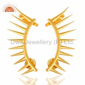 Pendientes de plata de ley chapados en oro brillante para niñas, joyería de diseñador para mujeres, regalo para ella - Product Image 1