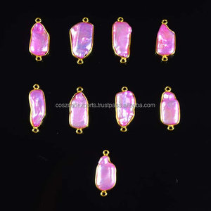 Connecteur de pierres précieuses rose Biwa perle artisanat bijoux fourniture de bijoux rose pierre de mer Collection Style coupe - Product Image 6