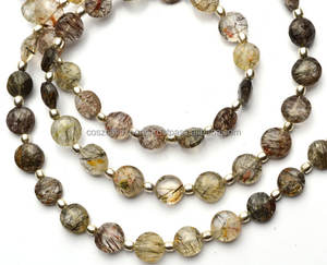 6ถึง8มม. เหรียญรูปร่างลูกปัด20.5นิ้วเต็มสาระเสร็จสร้อยคออัญมณี Rutilated ศรีลังกาสีดำเหลี่ยมเพชรพลอย - Product Image 5