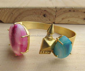 Brazalete de Ágata con Bala de Oro y Druzy, Ajustable, Sin Níquel, para Mujer, Venta al Por Mayor Personalizada - Product Image 1