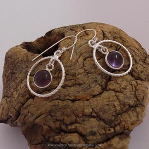 Pendientes de diseñador chapados en plata 92,5 SOKU #3464 forma hecha a mano colgante con piedra de amatista perla joyería de latón para regalos de bodas - Product Image 1