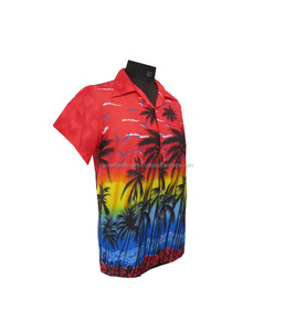 เสื้อฮาวายสีแดงสำหรับผู้ชายเสื้อฮาวายพิมพ์ลายปาล์มผ้าโพลีเอสเตอร์100% - Product Image 5