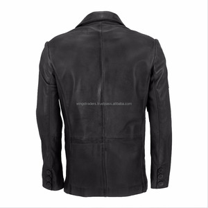 เสื้อเบลเซอร์หนังสีดำสำหรับผู้ชาย - Product Image 2