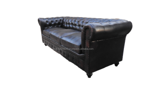Sofá de cuero Vintage Chesterfield Industrial, chesterfields antiguo sofá de cuero negro de 3 plazas - Product Image 2