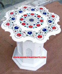 Plateau de Table à incrustation de marbre à Double brillance, Pietra Dura blanc pur pour la décoration de la maison et de l'hôtel - Product Image 1