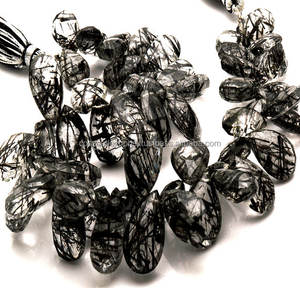 Cuentas de piedras preciosas de pera facetadas rutiladas negras de cuarzo Categoría de producto - Product Image 4