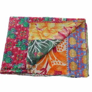 Indian Handmade Vintage Stitched Sari Silk Kantha Quilt Bedspread Hot Selling Most Comfortable Designer Bed Sheet Wholesale