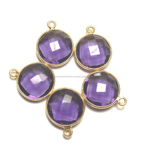 Amatista cuarzo oro bisel conjunto declaración CZ Natural Multi hecho a mano piedras preciosas joyería piedra natal Boho conectores - Product Image 2